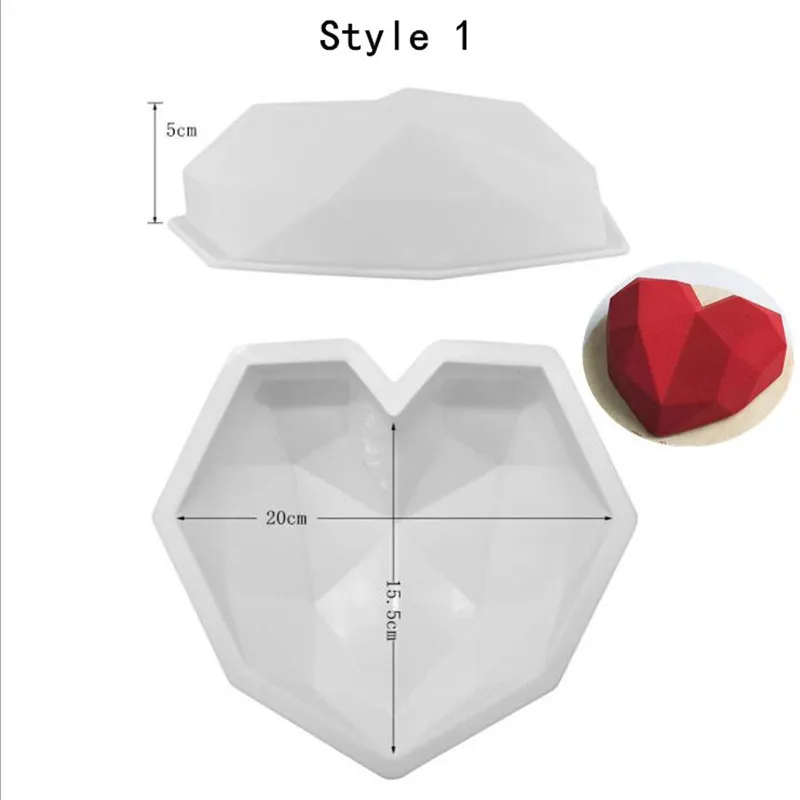 SHENHONG Moule à gâteau en silicone pour la cuisson Vortex Love Diamond Heart Mold Dessert Mousse Décoration Pâtisserie Outils 210225