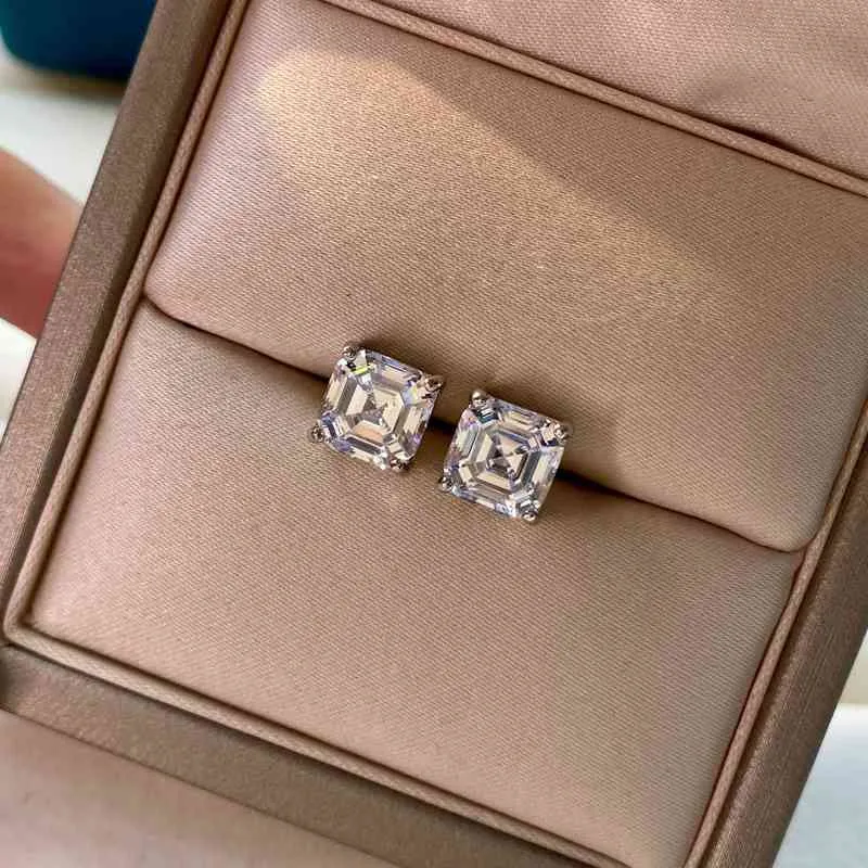 PANSYSEN Klassiek 100 925 sterling zilver Asscher Cut gesimuleerde diamanten bruiloft verlovingsoorknopjes Fijne sieraden 2202099477405