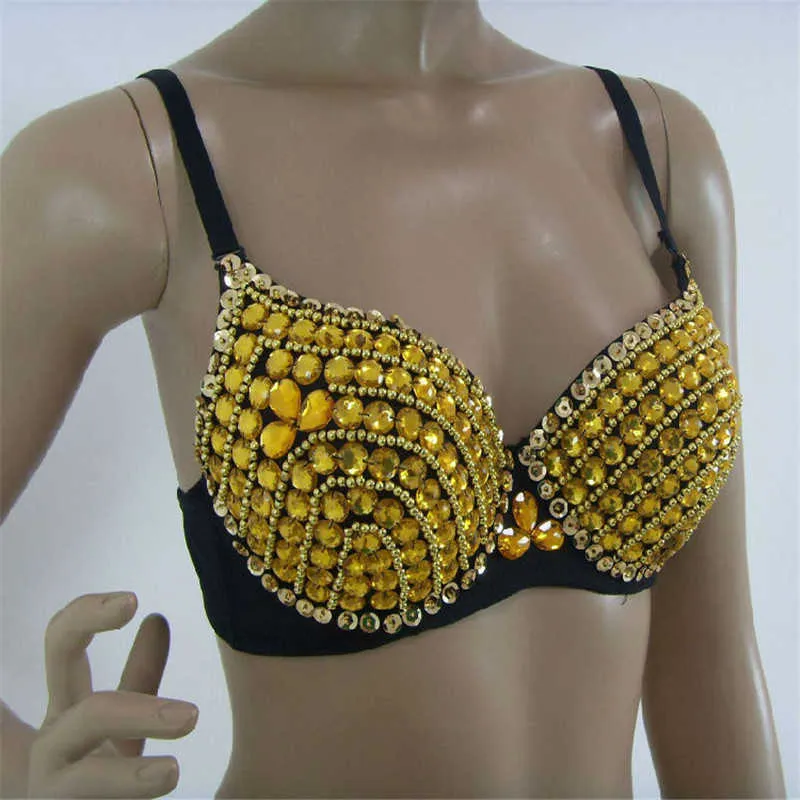 Sexy BHs Frauen Party 2021 Neue All-Over-Rhinestone Metallic Punk Dance Push Up BH Nachtclub Kostüme BH BRALETTE ENCAJE X0726