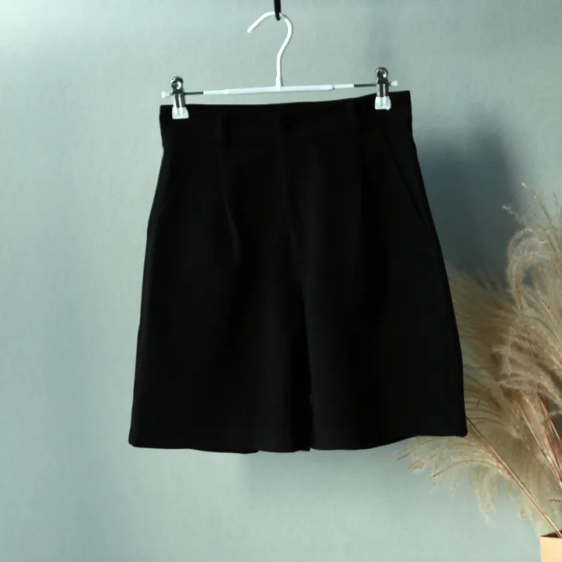 Lizkova Winter Black Woolen Shorts Women Wide Legs High High Weist Short Cargo Shorts 210306