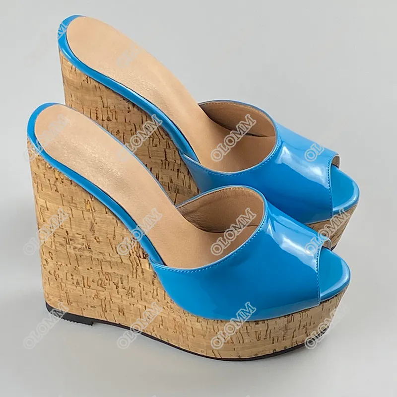 Olomm fait à la main femmes plate-forme Mules sandales talons compensés sandales bout ouvert magnifique 7 couleurs chaussures de fête femmes US grande taille 5-20