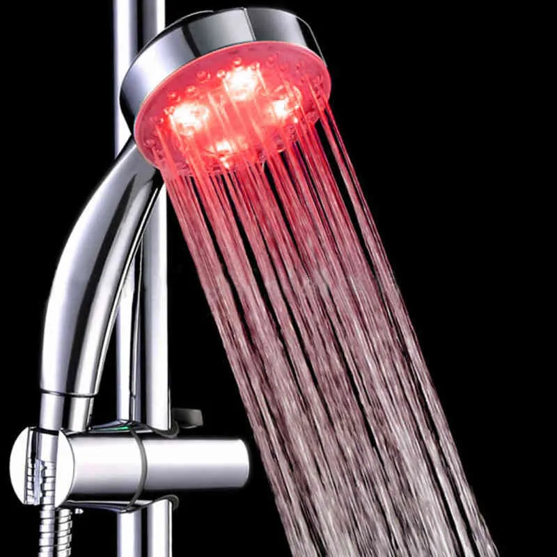 Coloré romantique automatique magique 7 couleur pomme de douche à effet de pluie 4 lumières LED remise tête ronde bain salle de bain pomme de douche d'eau H1209