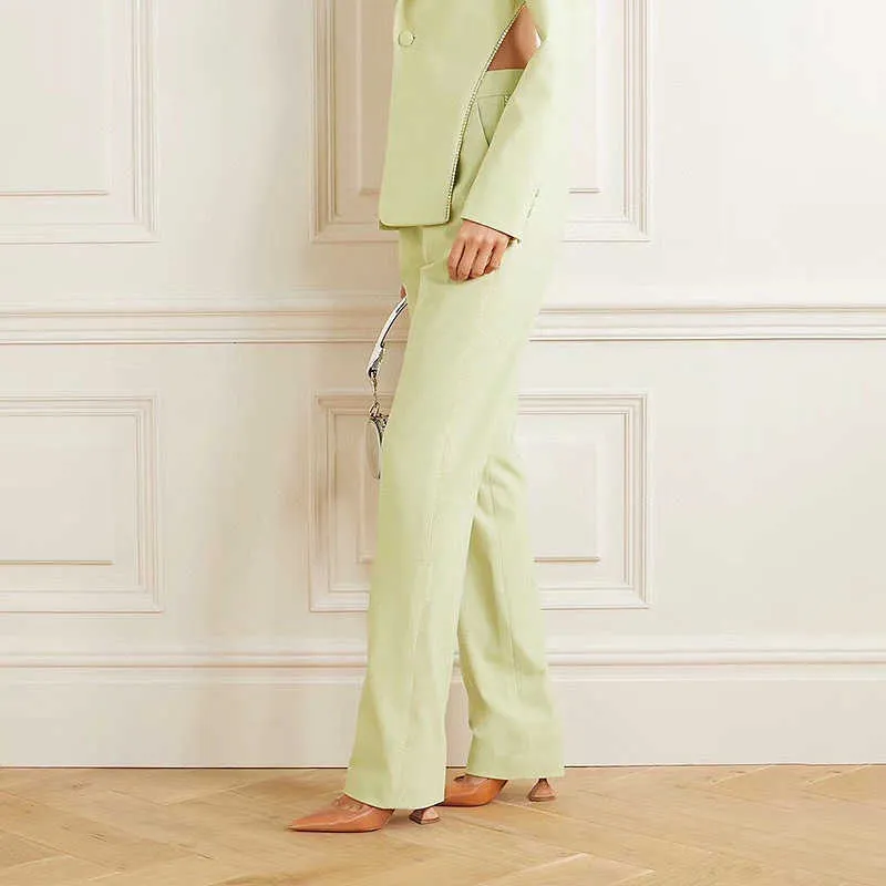 여름 패션 유행 느슨한 스트레이트 와이드 다리 바지 여성 하이 허리 캐주얼 솔리드 컬러 포켓 바지 210527