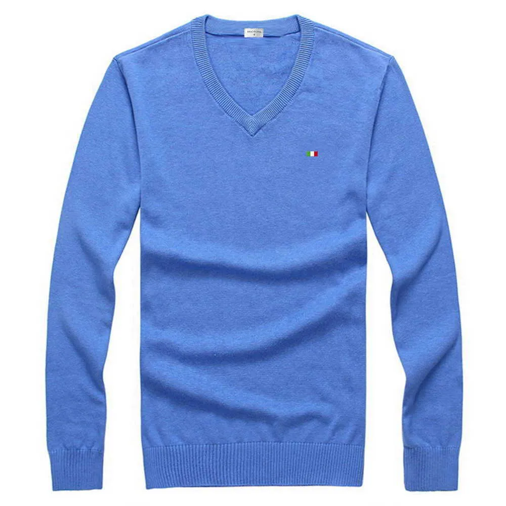 2021 Nuova Bandiera Del Ricamo 100% Maglioni di Cotone da Uomo di Colore Solido Slim Fit Maglioni Lavorato a Maglia con Scollo a V Autunno Casual Abbigliamento da Uomo Y0907