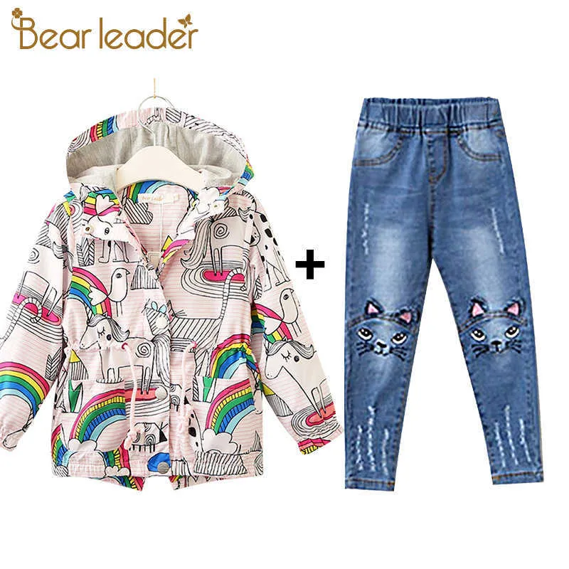 곰 리더 여자 자켓 브랜드 소녀 의류에 대 한 사랑스러운 어린이 코트 무지개 인쇄 겉옷 후드 210708
