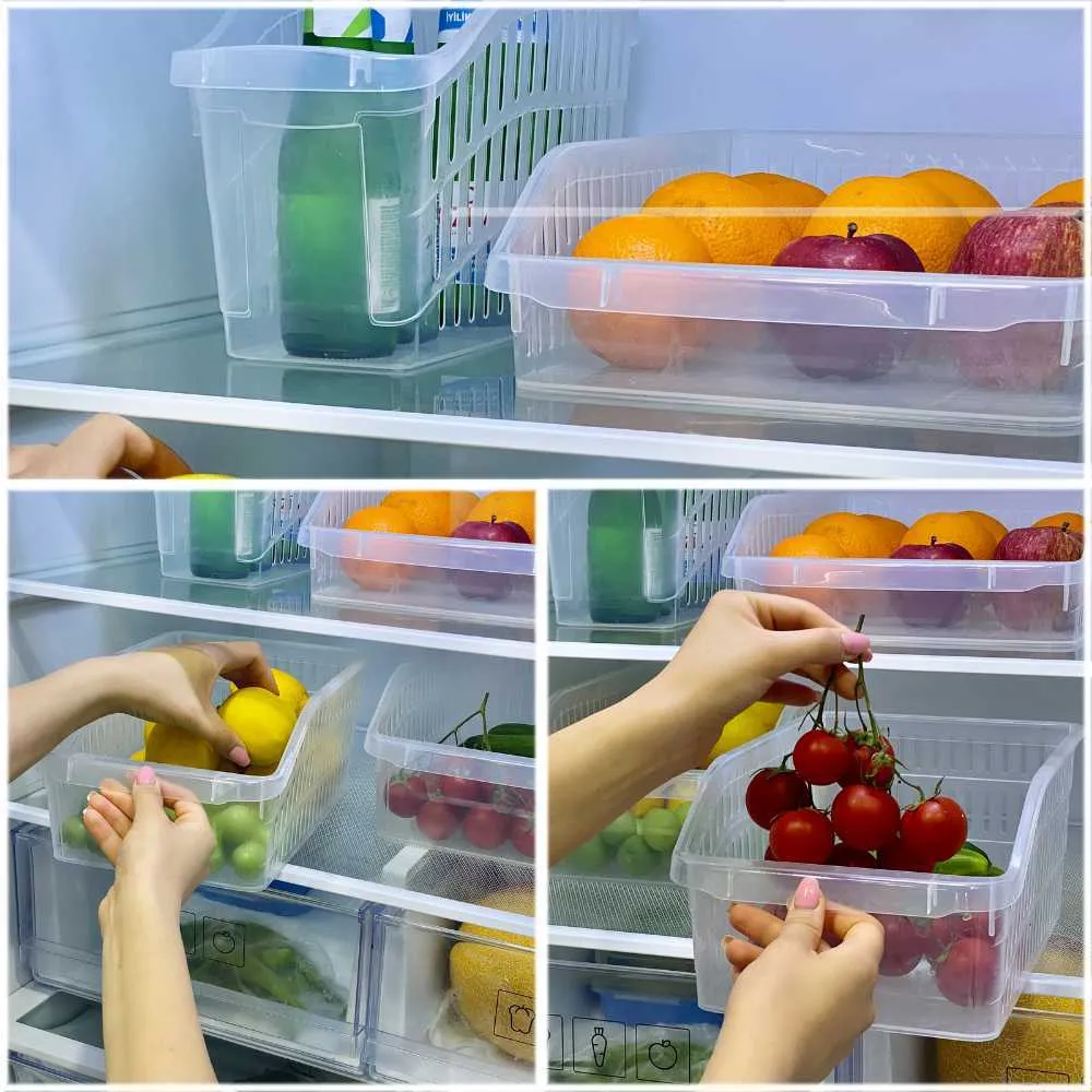 Kitchen Organizer Drawer Basket Container Fresh Spacer Layer Storage Rack Retractable Box Space Saver Fridge Freezer Food Holder 210922