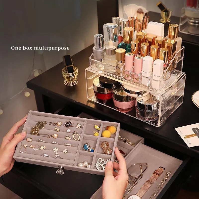 Kosmetisk förvaringslåda smycken lagringslåda utgör arrangör läppstift stativ örhängen display stativ lådan transparent akryl 210330