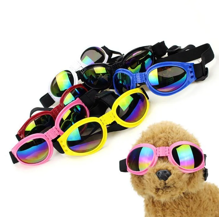 100 stks / partij mode schattige hond verstelbare opvouwbare schoonheid huisdier zonnebril koele wind bescherming brillen groothandel