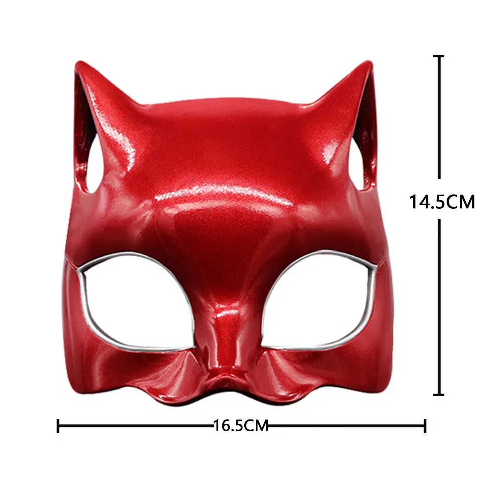 Persona 5 cosplay anne takamaki p5 röd panter katt halv ansikte mask huvudbonad vuxen halloween karneval kostym rekvisita