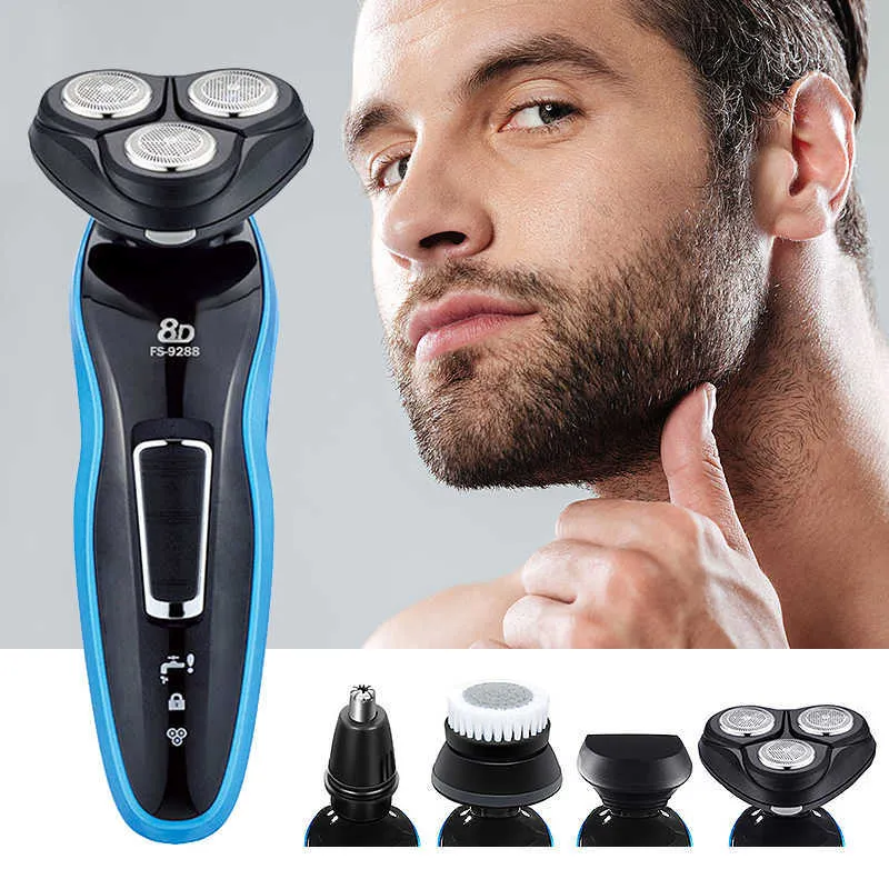 Multifuncional 4 em 1 masculina recarregável 8D elétrica barbeador nariz trimmer face limpeza escova triplo lâmina de face masculina lâmina de homens 36D P0817