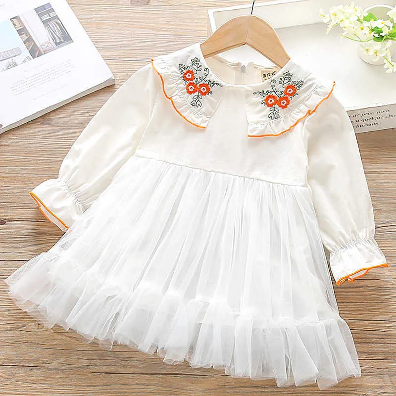 Baby Mädchen Stickerei Mesh Prinzessin Kleid 2020 Neue Langarm Kleid Herbst Kleinkind Kinder Beste Geburtstag Geschenk für Mädchen 2-6 Jahre Q0716