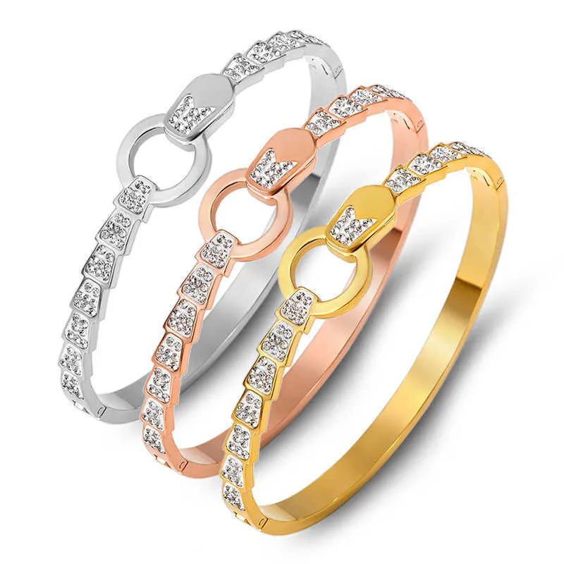 Luxe holle ronde roestvrijstalen armbanden armbanden voor vrouwen vrouwelijke meisjes charme kleine kristallen manchet armband sieraden geschenken q0717