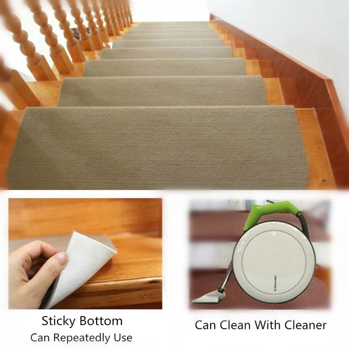 Brown / Bege Poliéster Anti-Slip Stair Pads Tapete Tapete Auto-adesivo Bottom Pegajoso Pessoas repetidas Prefeitos Pads Mat para Home 210317