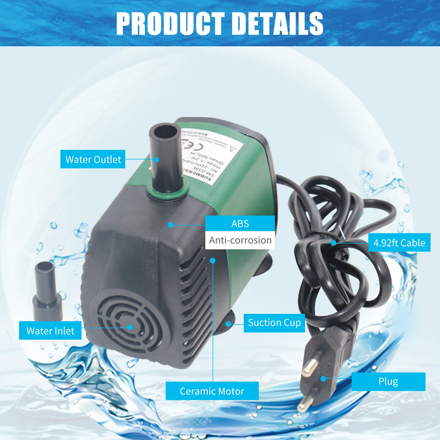 7W 600LH Ultraquiiet Submersible Water -Fontain Bomba com bocais filtro Fish Pond Rium Tank Y200917