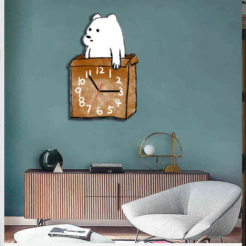 Rolig Gullig väggklocka Personliga Barn Livingroom Modern Minimalistisk Väggklocka Creative Silent Home Bear Horloge Decor HX50WC H1230