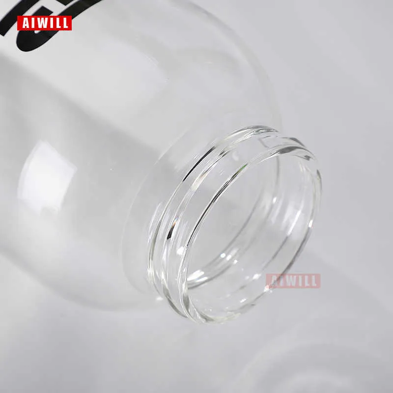Aiwillガラスウォーターボトル2000ml / 1500ml / 1000ml / 600ml屋外の透明な携帯用大容量ガラスのボトルギフトバッグ211013