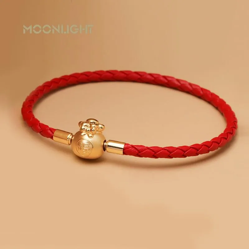 Charme pulseiras moda jóias para mulheres saco de bênção sorte pulseira recruta riqueza couro vermelho festa de aniversário presentes289g