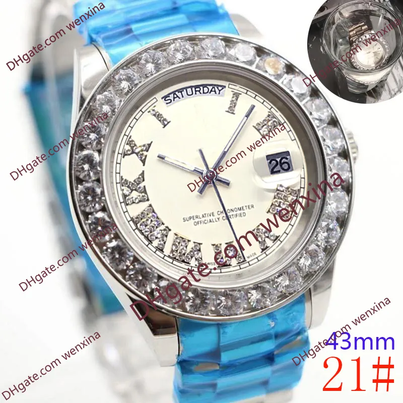 20 färg högkvalitativ klocka 43mm automatisk mekanisk Montre de luxe klockor 2813 rostfritt stål diamantklocka vattentäta mens w221c