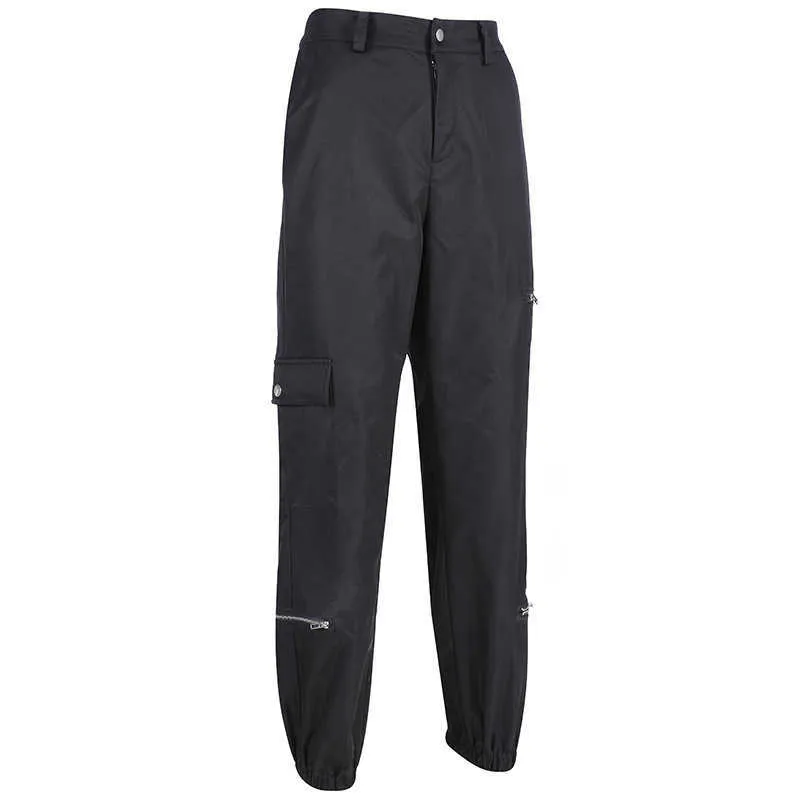Pantalon cargo Harajuku noir pour femmes, Streetwear, pantalon de rue à fermeture éclair longue pour 210531