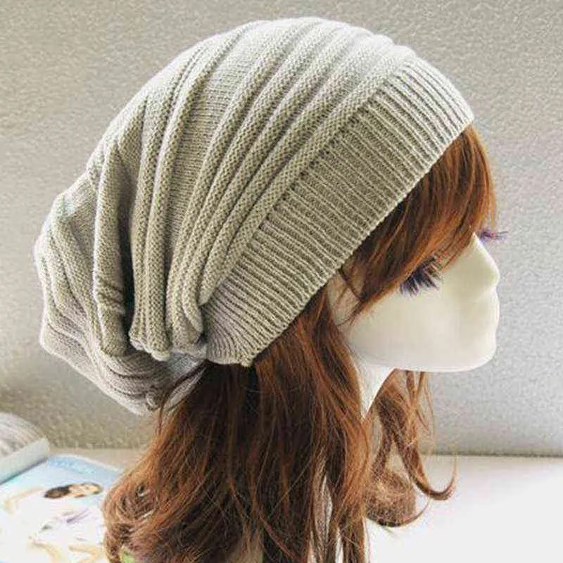 Män och kvinnor hatt blandad färg bomull randig hip hop vinter varm hatt halsduk mössa knit lång lös hatt huvudbonad y21111