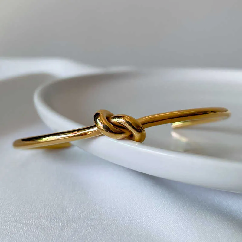Ghidbk vintage minimalista 3.0 / 3.5mm espesso Knotted bangles aberto em declaração inoxidável aço rua pulseiras mulheres jóias q0719