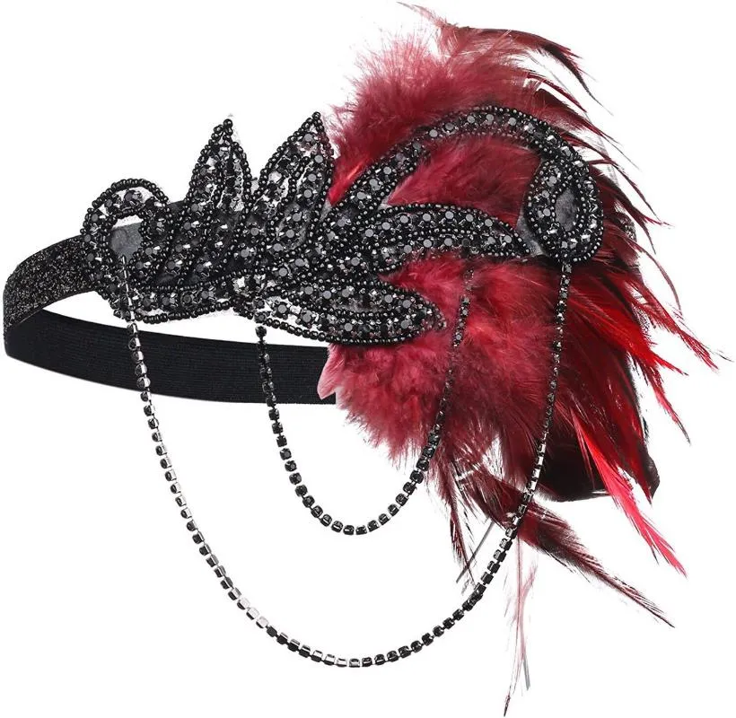 Andere Event-Party-Zubehör, 1920er-Jahre-Stirnband, Kostüm-Requisiten, Charleston-Zubehör, nackter Flapper-Kopfschmuck, tolle Gatsby-Feder, Beade311y