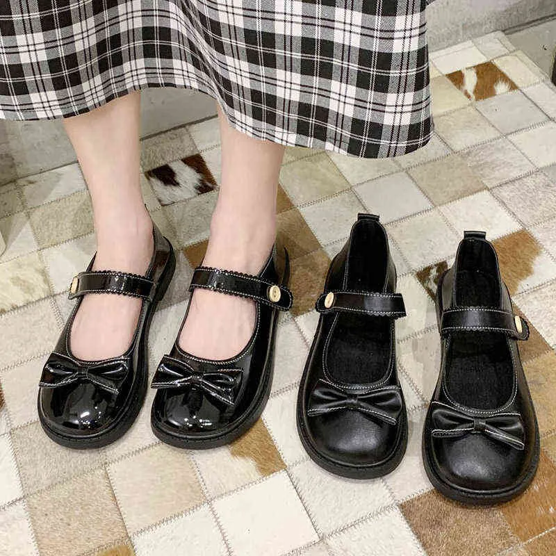Chaussures habillées Chaussures Lolita nœud papillon Mary Janes chaussures en cuir verni noir femme appartements confort filles chaussure dames automne printemps 8513N 220309