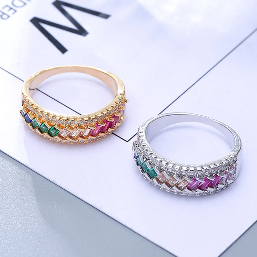 18k multi edelstenen kristallen ringen voor vrouwen regenboog diamanten wit goud kleur Indian Dubai mode sieraden3639637