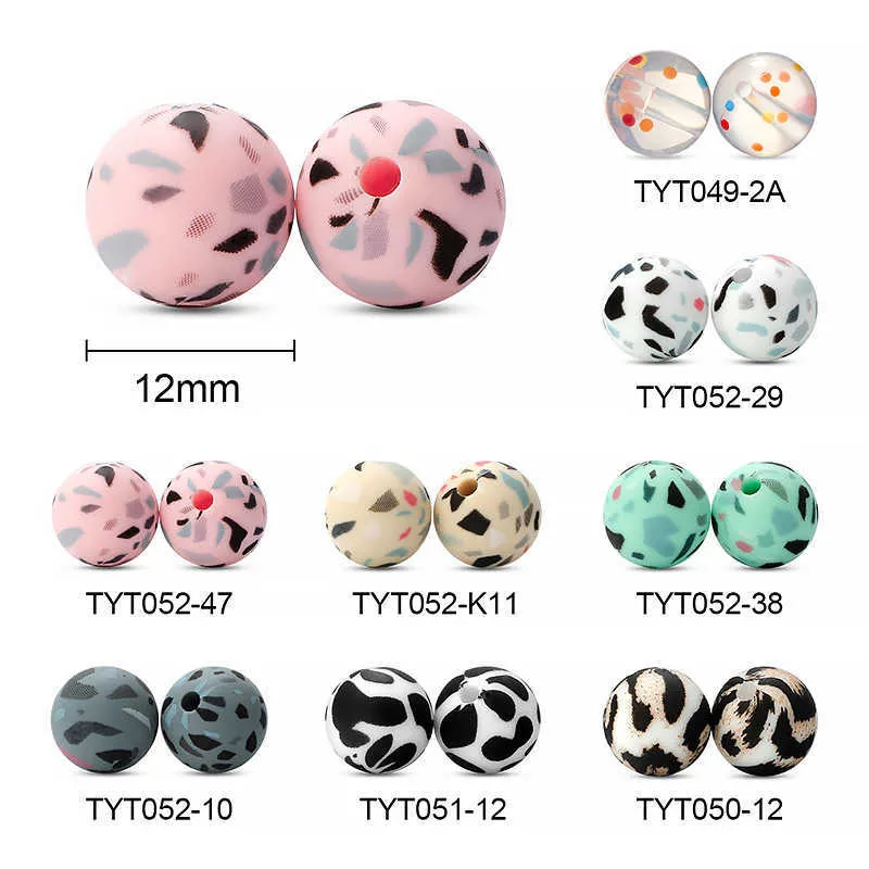 50 Pz Perline di Silicone Stampa Leopardo 12/15mm Baby Massaggiagengive Dentizione Terrazzo Gioielli FAI DA TE Una Clip Ciuccio Gratuita Fare 210907