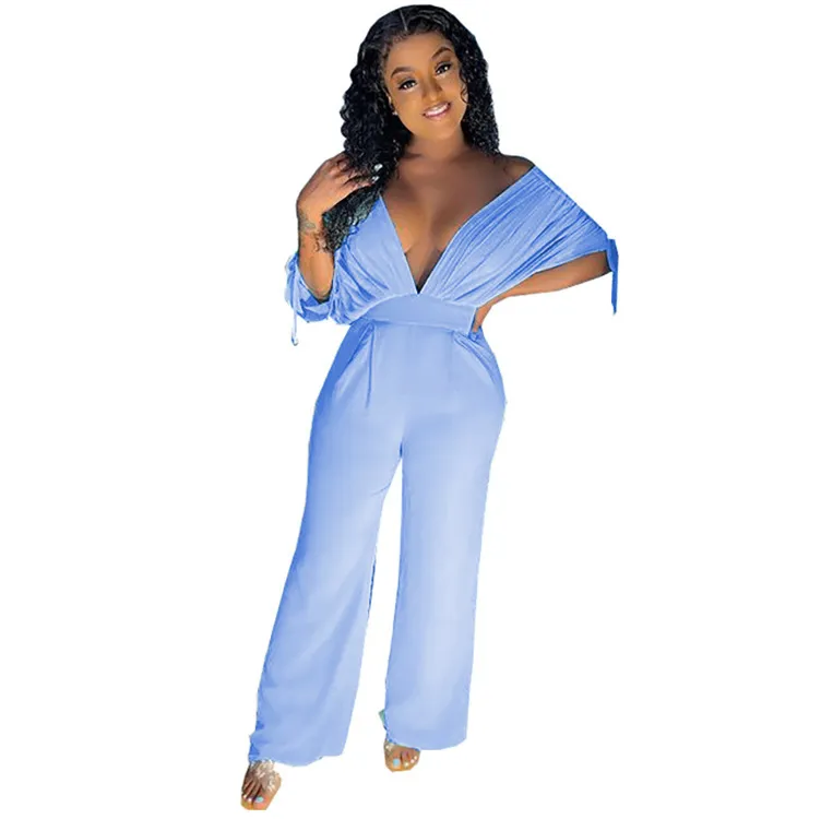 Solid Color Office Lady High Waist Wide Leg Pants Rompers Women Jumpsuits Elegance Trendy Summer Street Fashion Overalls 210525