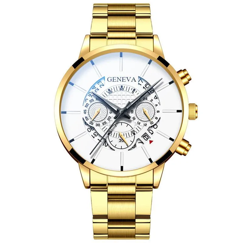 Relógios de pulso Blue Ray Quartz Relógio Genebra Mens Relógios Masculino Top Watch para Homens Aço Inoxidável Pulso Reloj Hombre272A