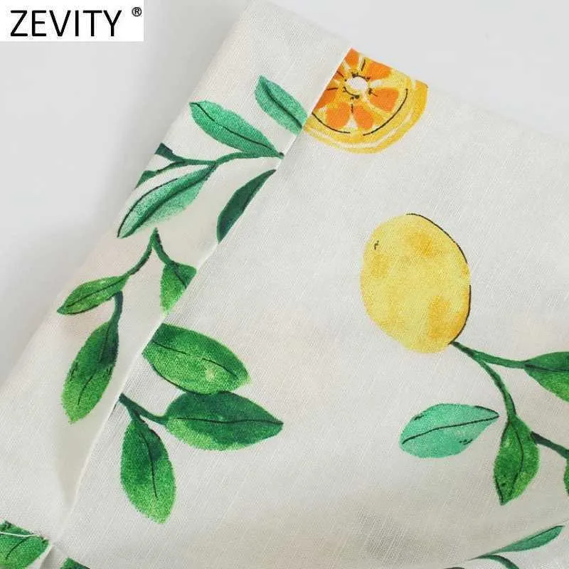 Zevity女性熱帯の葉フルーツプリントミニシャツドレス女性シックな半袖ポケットルースキモノvestido DS8380 210603