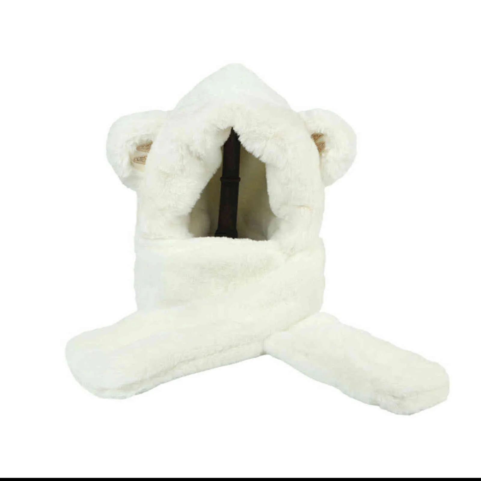 Winter Fur Cap Snow Hat Christmas Gift Cute Girl Versatile Scarf Integrated Warm Gloves Bib Three Piece Set Y1122