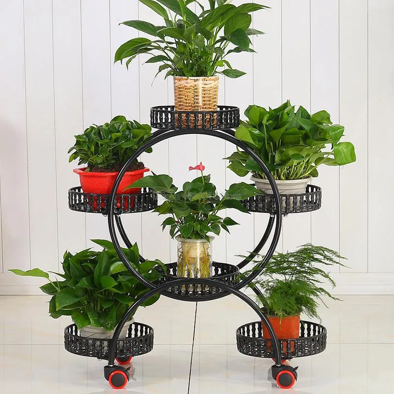 Suporte de flores portátil barato com rodas suporte de plantas de metal criativo bandejas de flores organizador grande rack de armazenamento para decoração de casa273i