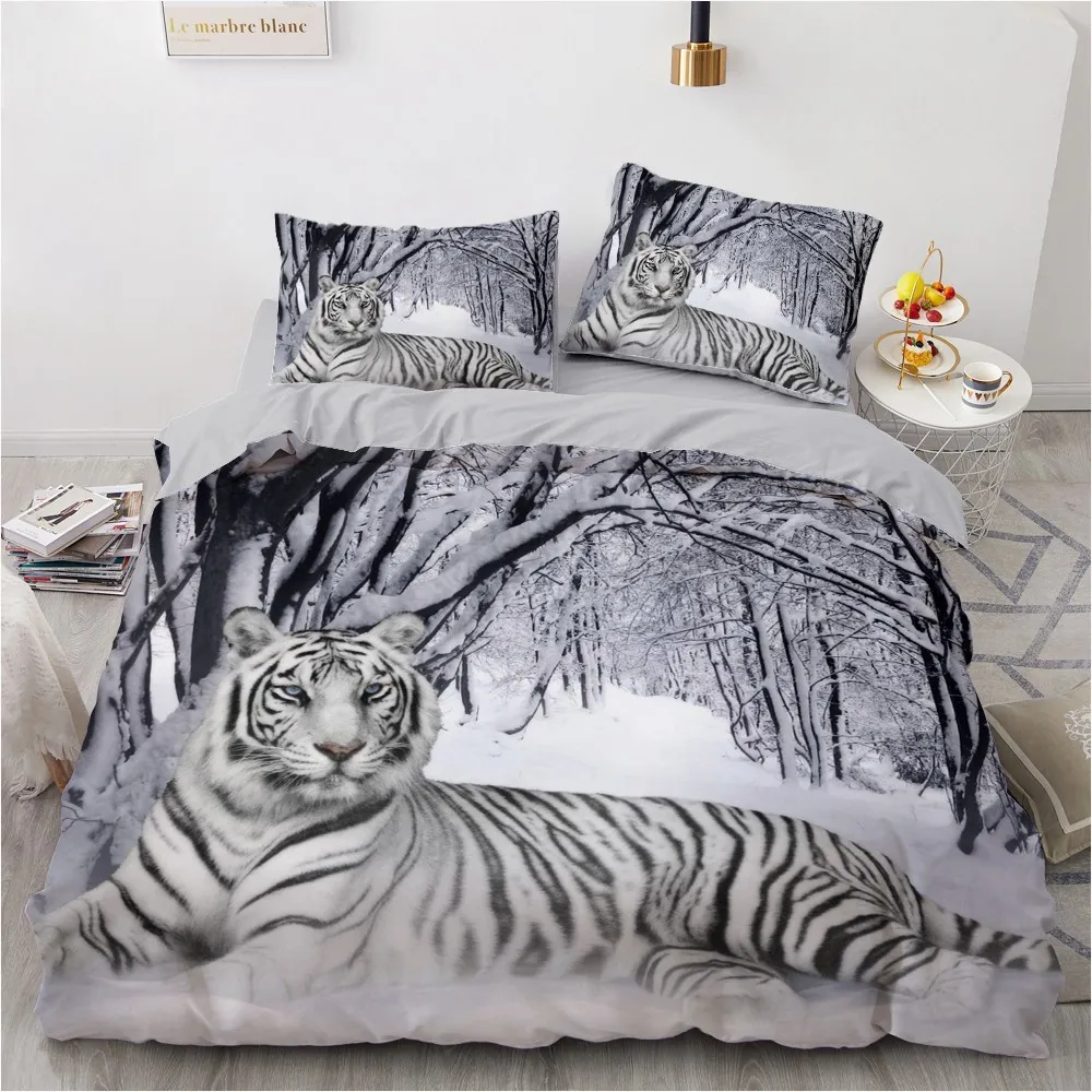 Juegos de cama 3D Juego de funda de edredón negro Edredón Ropa de cama Funda de almohada King Queen 180x210cm Tamaño Animal Tigre Diseño Impreso 210317