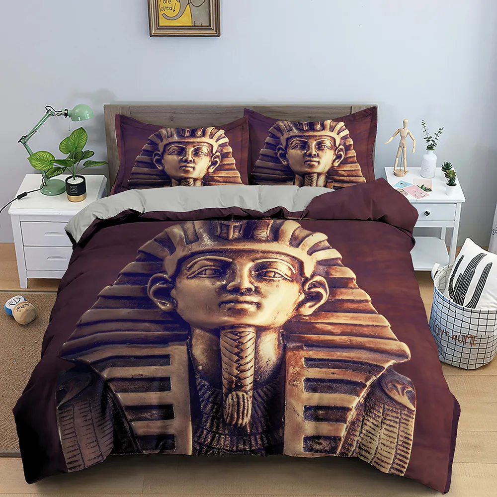 Bedding egípcio conjunto antigo Egito civilização edredom caráteres caseiros têxteis de cama africano 2/3 peças 210309