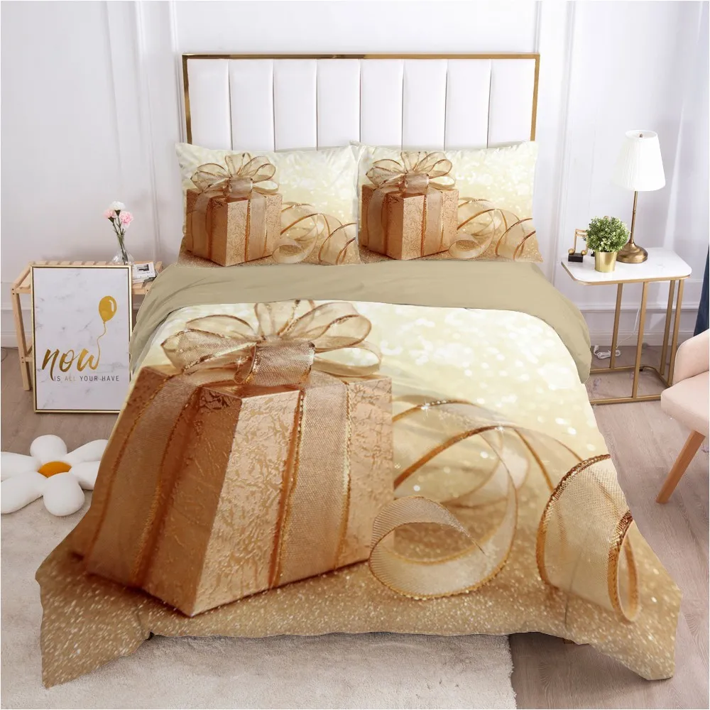 3D Pościel Zestawy Czerwony Xmas Duvet Pokrywa Zestaw kołdry Okładki i poduszki Szamuje Comforther Case Drukowanie Bedclothes 210309