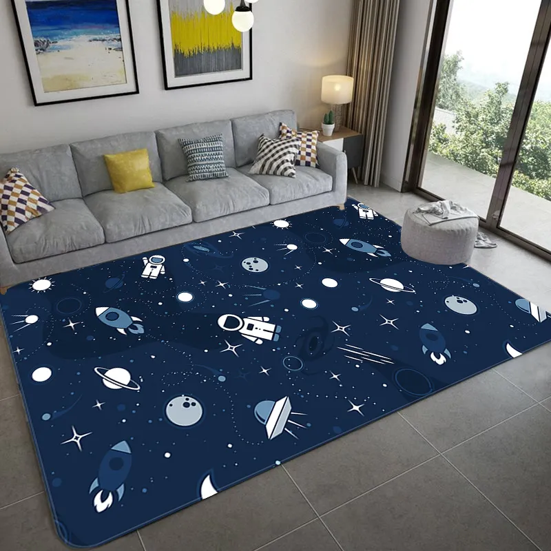 Cartoon Space Universe Planet Teppich für Kinder Weiche Flanell Kinder Spielmatte Jungen Mädchen Zimmer Matte Schlafzimmer Nachttisch Teppich Boden Teppich 210317