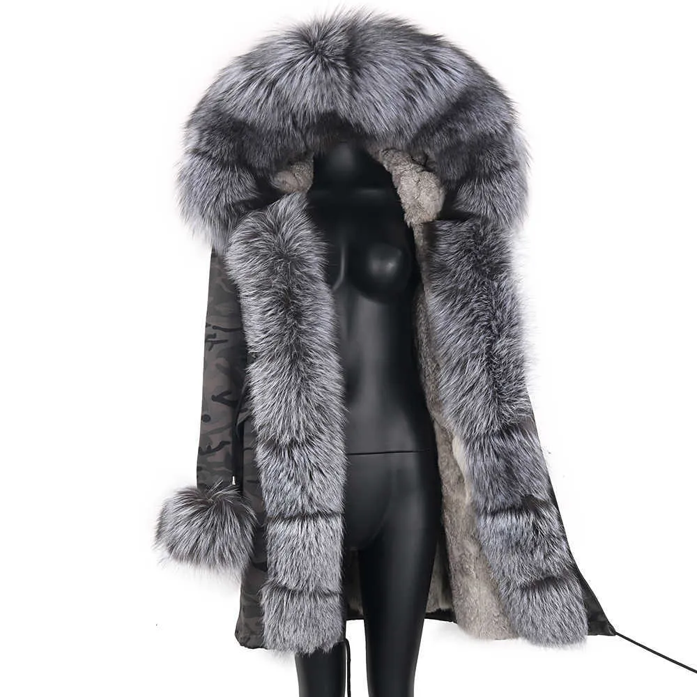 Echt Pelzmantel Natürliche Echtpelz Kragen Warme Große Pelz Oberbekleidung Abnehmbare Weibliche Lange Parka Frauen Mode Winter Jacke 210910