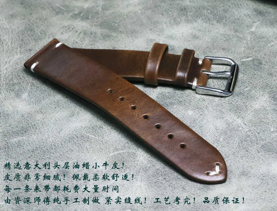 18mm 19mm 20mm 21mm 22mm Handmade High Quality Thin Vintage Crazy Horse Genuine Leather Watchband Wristband Brown Watch Straps H0915