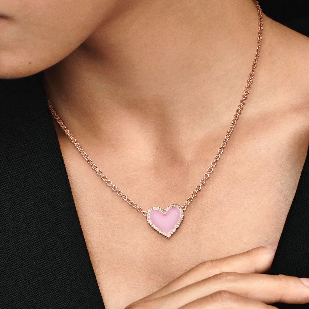 100% argento sterling 925 rosa turbinio cuore collana collier moda donna fidanzamento matrimonio accessori gioielli268m