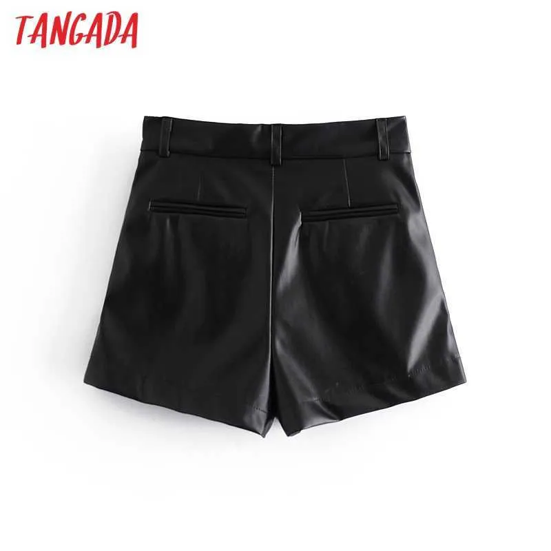 Tangada Femmes Élégant Solide Faux Cuir Shorts Femme Rétro Casual Shorts Pantalones QN38 210609