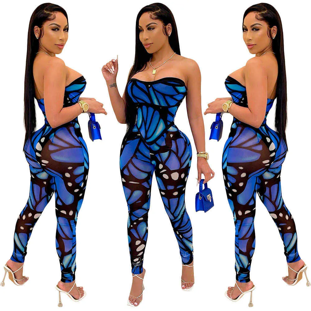 Trendy Chic Tie Dye Summer Dames Jumpsuits Romper Bodycon Playsuit Hoge Taille Skinny Classic Potlood Broek 210525