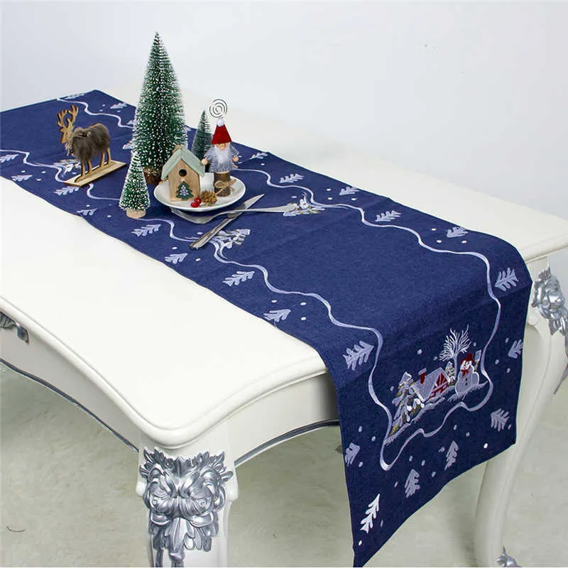 Christmas Fabric Printed Table Runner Household Cover Antifouling Santa Claus cloth Decorations 210628