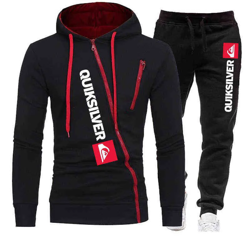 Hoodie do conjunto de 2 peças masculinos + Sweatpants Primavera Outono Zíper Suéter Cardigan Calças Casuais Masculino Tracksuit 211220