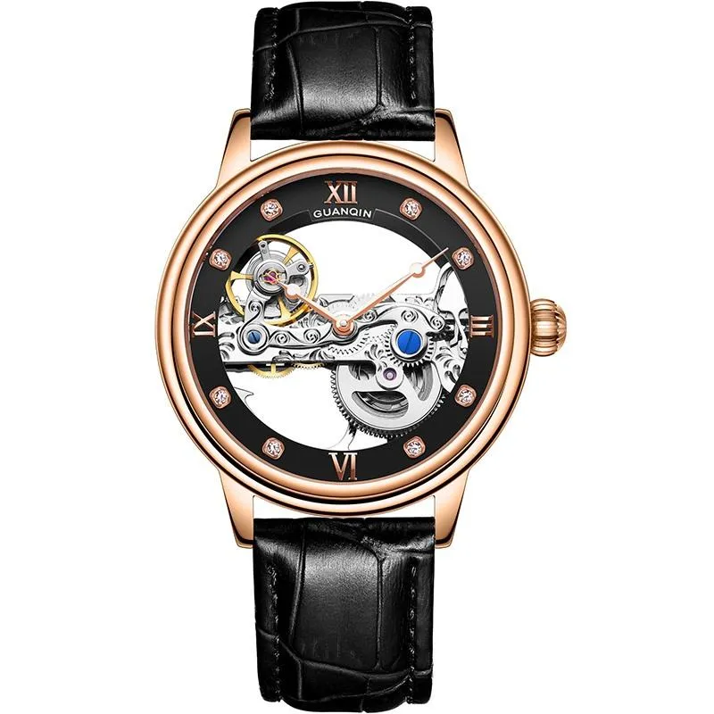 GUANQIN Nieuwe Lichtgevende Horloge Tourbillon Skelet AUTOMATISCHE Mannen sport Mechanisch horloge klok mannen waterdicht goud relogio masculino228b