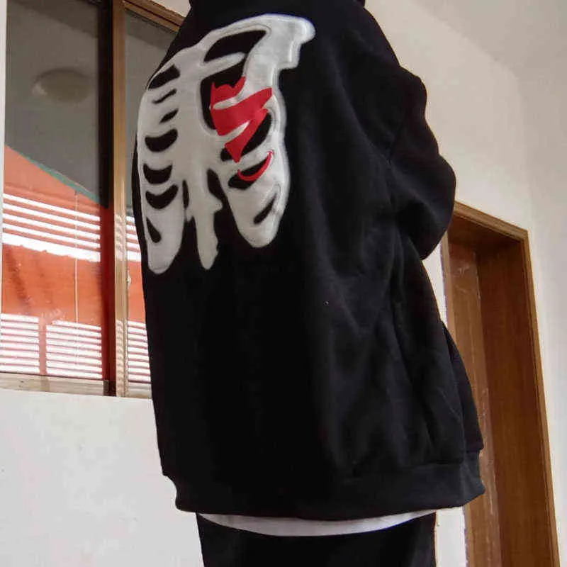 Snyggt benmönster Zipper upp hoodies Streetwear Oversized Hooded Sweatshirt Kvinnor Långärmad Casual Harajuku Grafisk Outwear 211108