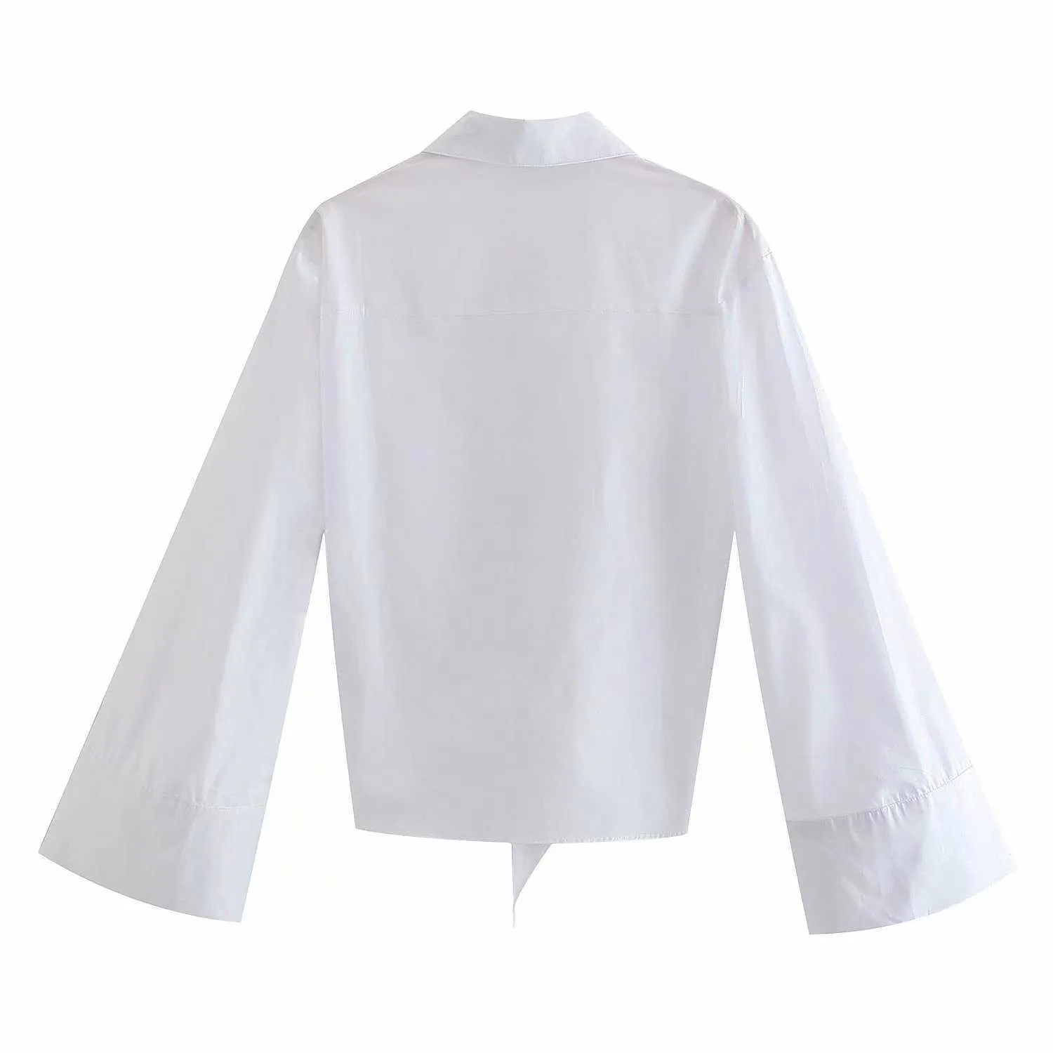 Koszulka mody mody z kokami z łuk długie rękawy swobodny elegancki dama biała bluzka kobieta uprawa topów haut femme 210709
