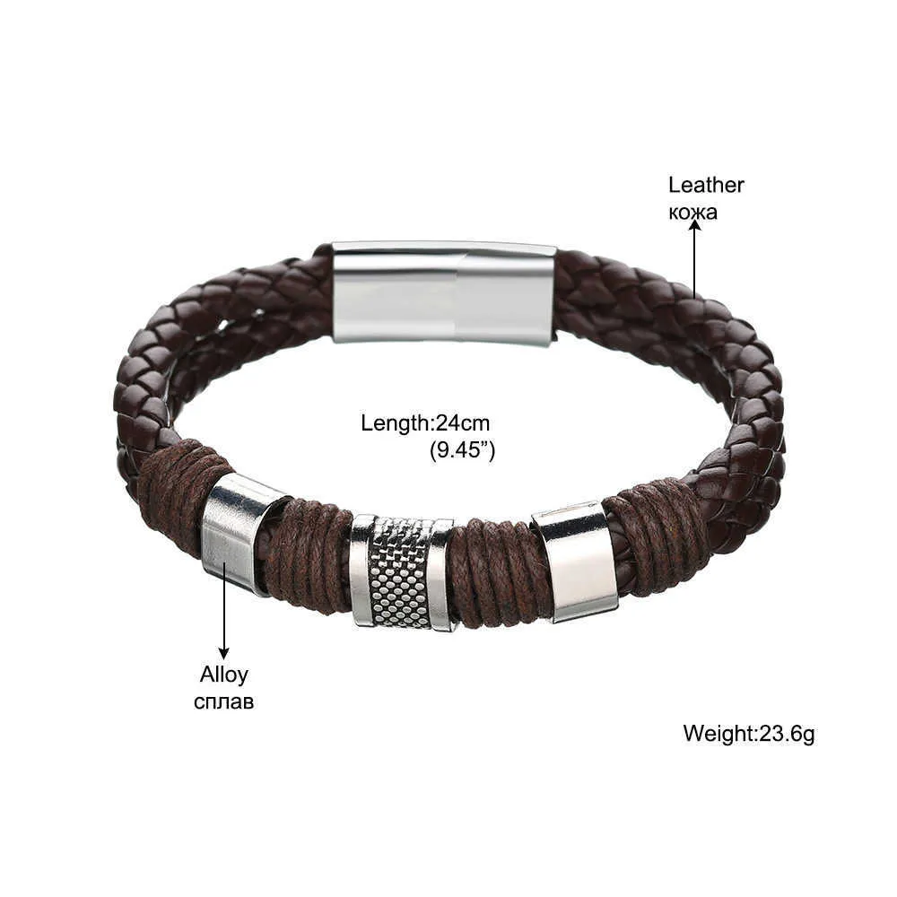 Bracelet en cuir vintage pour hommes femmes marron noir tressé corde bracelets mâle fermoir magnétique bracelets bijoux cadeau de fête Q0719