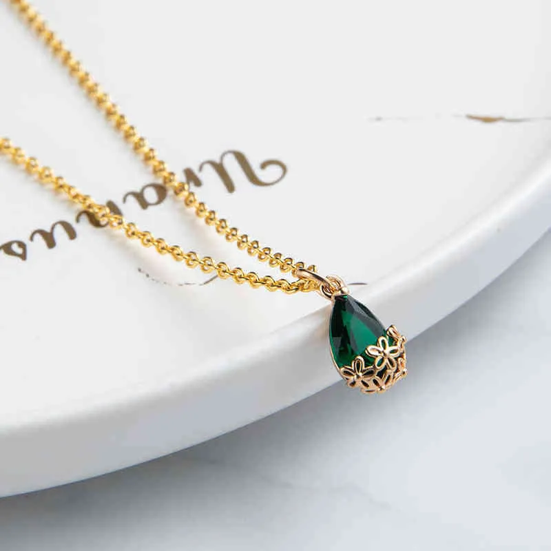 Romantique doux belle vert foncé goutte à goutte goutte d'eau pierre claire pendentif colliers pour femmes femme bijoux de mariage accessoires G1206